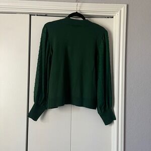 Vince Camuto Womens Forest Green Mock Neck Swiss Dot Balloon Sleeve Sweater L